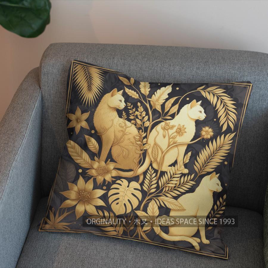 2D Cats Among Leaves: Unique Decorative Pillow Cover Pattern Cushion Cover Suitable For Sofa Bedroom Car Pillow Cover