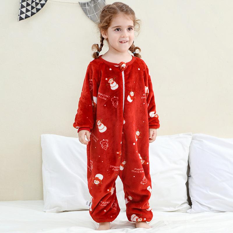 Kids Flannel Onesie Pajamas Cartoon Loungewear Christmas Costume Flannel Sleeping Bag Jumpsuit
