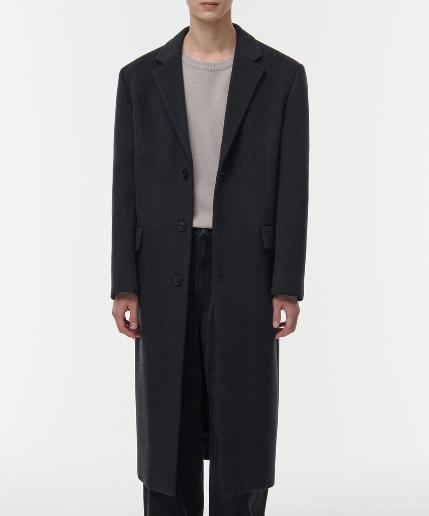Musinsa Standard Cashmere Blend Daddy Shoulder Single Long Coat [Charcoal Grey]