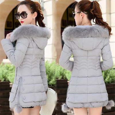 Cotton-Padded Jacket Women In Long Autumn Winter Thickened Big Wool Collar Cotton Coat Korean Slim Cotton-Padded Coat