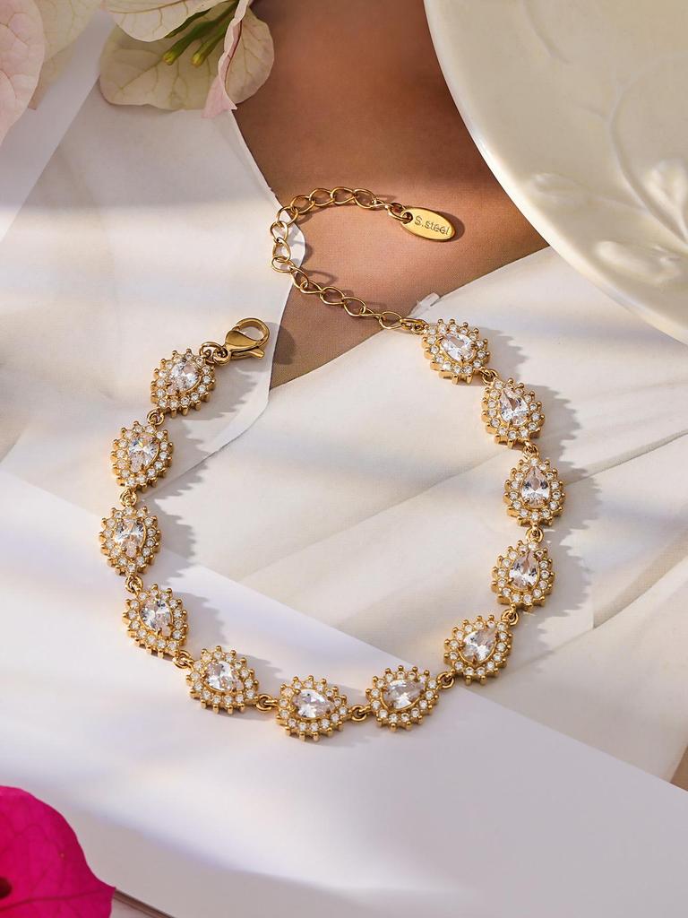 Luxury Zirconia Diamond Bracelet and Necklace Set with Stainless Steel Pendant and Retro Earrings