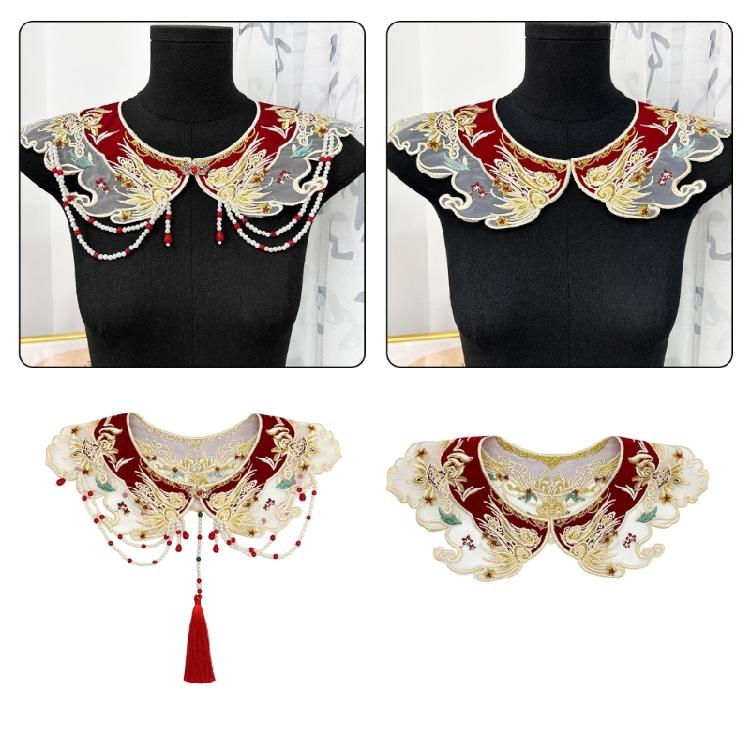 Floral Laple Shawl for Lady Girl Shawl Collar Pearls Studded Embroidered Collar
