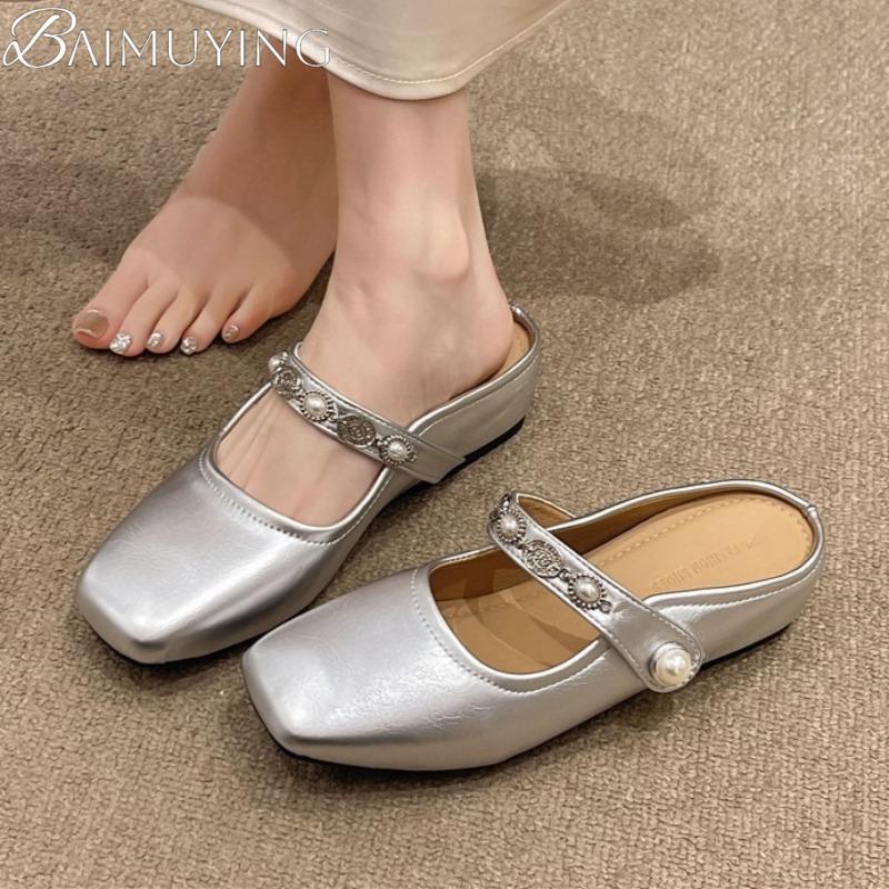 Fashion Platform Mules Shoes Flats Slippers Women Sandals Square Toe Summer 2025 Trend Casual Marie Janes Shoes Dress Slides Sandalias