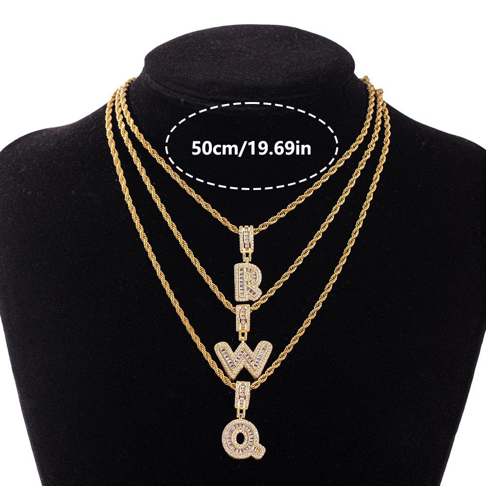 1pc Copper Inlaid Zirconia 26 Letter Pendant Stainless Steel Twisted Chain Necklace, Hip-hop & Minimalist, Valentine's Day