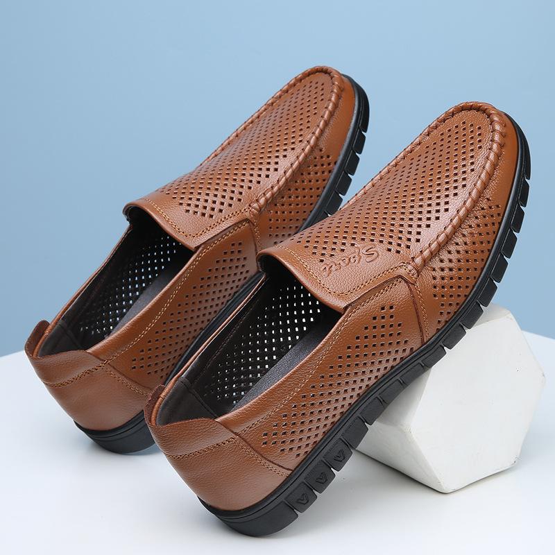 

Casual summer leather breathable one pedal Doudou shoes men s first layer cowhide hollow cool leather shoes men 44