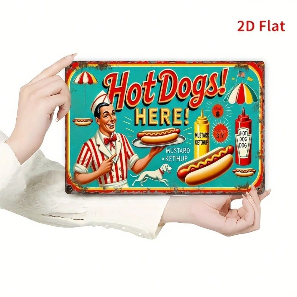 Vintage Metal Hot Dog Wall Art Retro Diner Sign Rustic Iron Decor