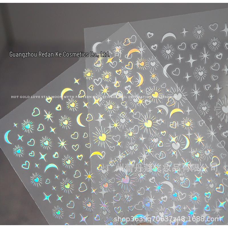 3D Gold Silver Star, Moon Heart Nail Art Stickers - Japanese Style Gold (DH-549)