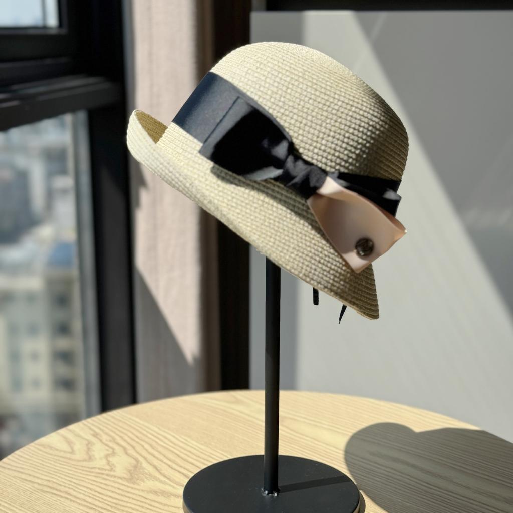 New Fashion Small Edge Curling Sunshade Straw Hat Women's Spring and Summer Outdoor Travel Sun Hat Elegant Basin Hat