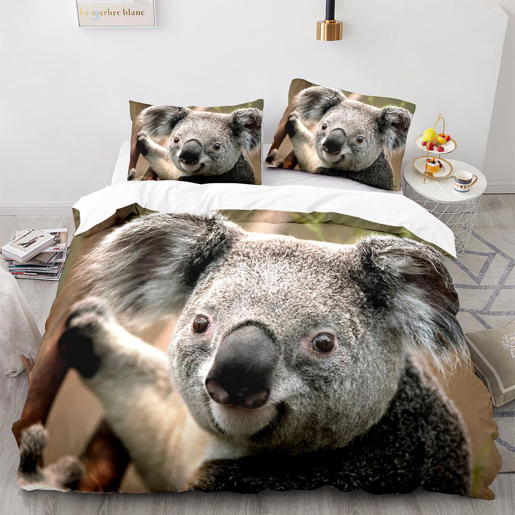 Zestaw Poszwy na Kołdrę Koala Uroczy Wzór Zwierzęcy Zestaw Pościeli Liść Palmy Poliester Poszwa na Kołdrę dla Dzieci Rozmiar Pełny/Twin/Queen/King