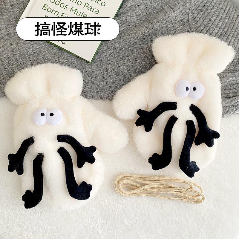 Warm Gloves Women's Winter Candy Color Plush Student Funny Gloves Thickened Velvet Knitted Color Cold Ride