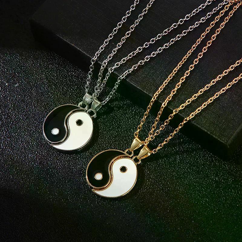 2 bucăți Tai Chi Yin Yang cuplu brățări coliere set pandantiv ajustabil împletitură lant brățară asortat brățări iubit choker