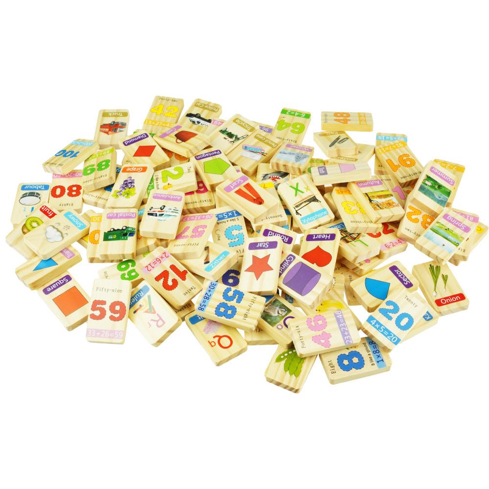 Wooden Domino with Pictures Blocks Dice 100 Pcs Educational