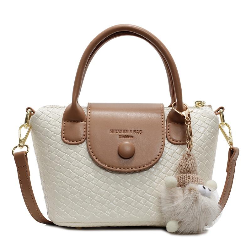 Spring Hot Sale Korean Casual Commuter Style High-end Sense Portable Bucket Bag Weaving Pattern Contrasting Color Versatile Messenger Bag Women