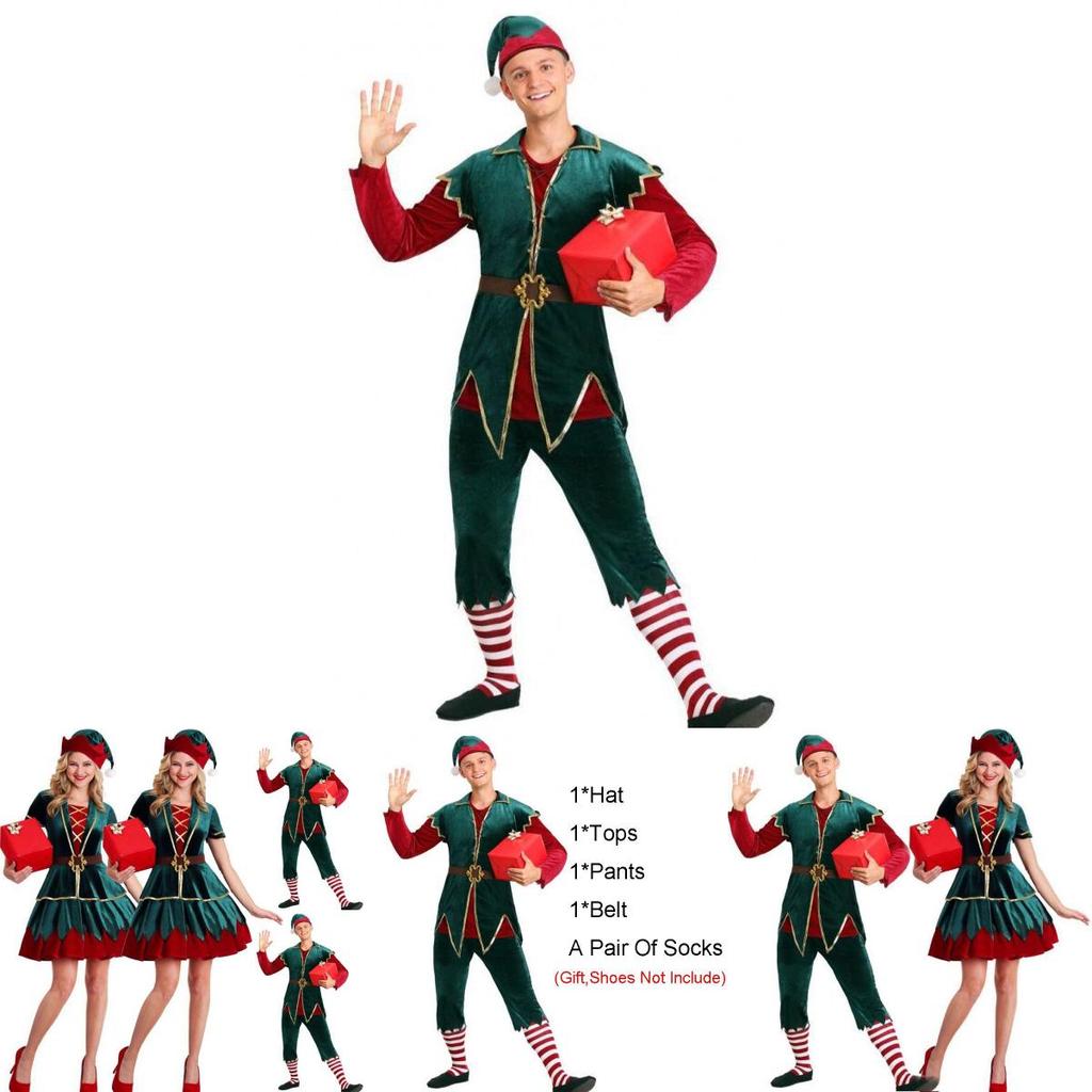 Men's And Women's Holiday Santa's Helper Costume With Soft Touch For Festive Cheer