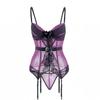 Sexy Lingerie Set Loungewear Cute Erotic Extreme Sexy Competition Leotard One Size Purple [SENMHS] 4-piece [Top, Shorts, Garter, Stockings]