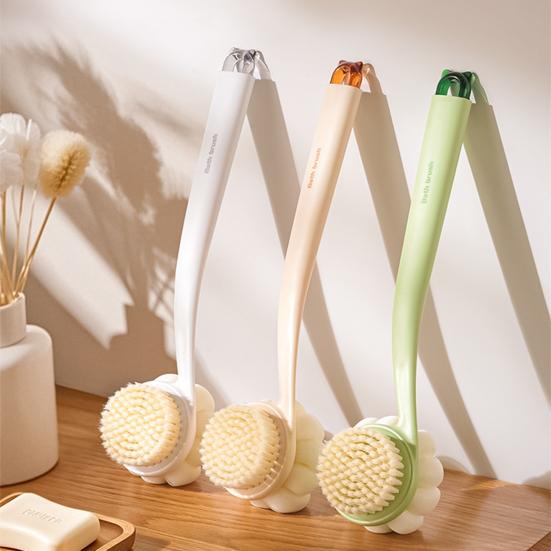 Bath Scrub Brush with Extended Anti-Slip Handle Double-Sided Back Rub Exfoliation Back Scrubber