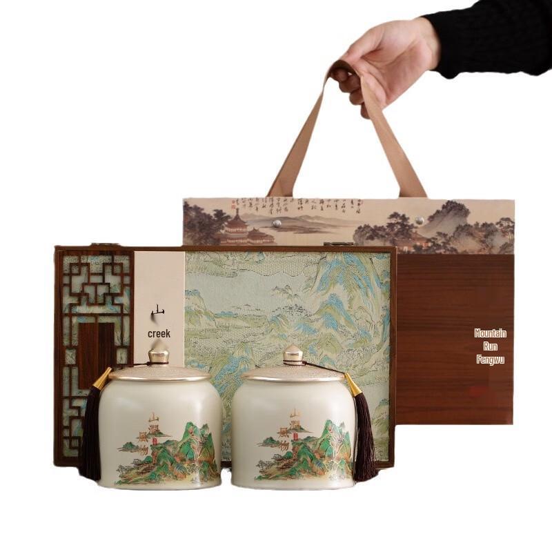 LISM Chinese Ceramic Tea Caddy Gift Box - Mountain Stream