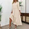 Fashionable Ladies Spring And Summer Solid Color Three-quarter Sleeve Casual Lapel Wide Swing Dress