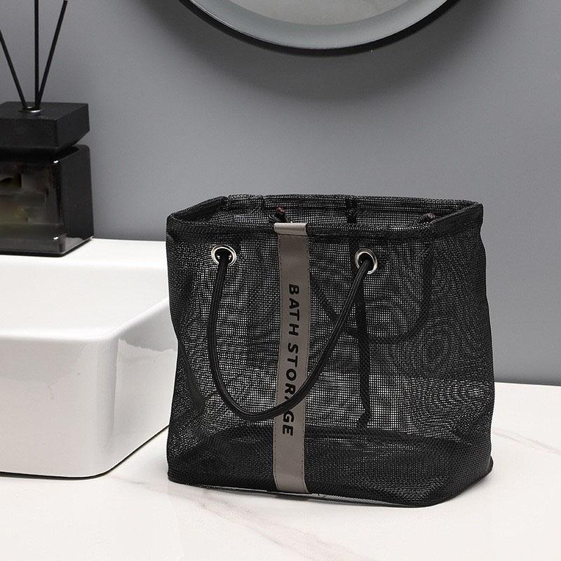 Bathroom Mesh Toiletry Bag, Portable Large Net Shower Handbag, Breathable Mesh Storage Basket for Bath Supplies