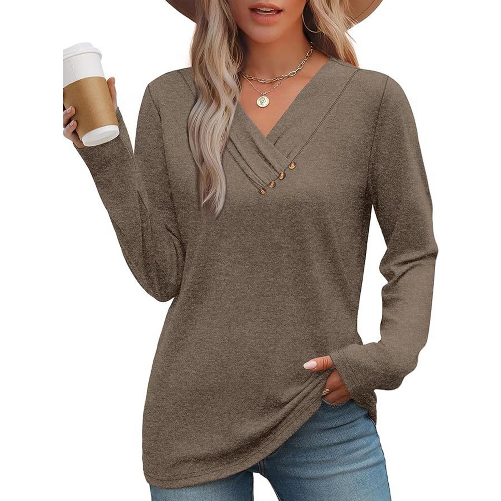 

Женский модный элегантный топ с длинным рукавом для работы и на каждый день XXL кофейный