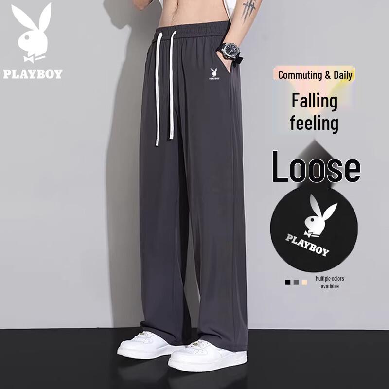 PLAYBOY Men s Summer Ice Silk Loose Casual Pants L