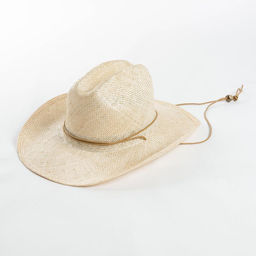European and American spring and summer new fashion casual belt adjustment tether sisal denim hat outdoor travel beach sun protection straw hat