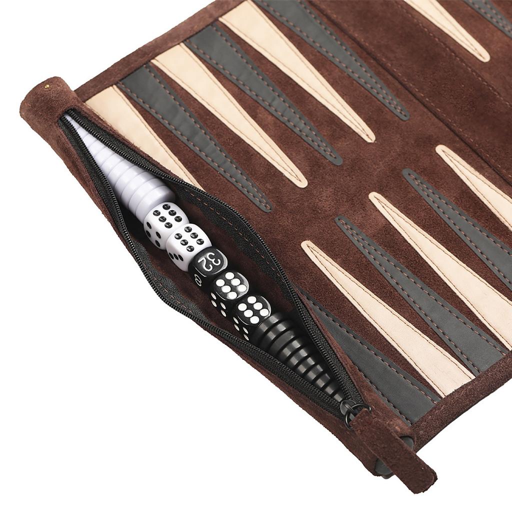 Reise-Backgammon, Rollbares Backgammon für unterwegs und auf der Rückseite Gammon, Hochwertiges Backgammon-Etui, Spiel Reise, Spiel Reise-Backgammon, Leder