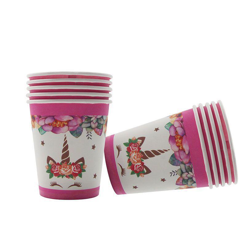 Unicorn Pink Party Set: Paper Plates, Napkins, Utensils, and Tablecloth for Children's Birthday.