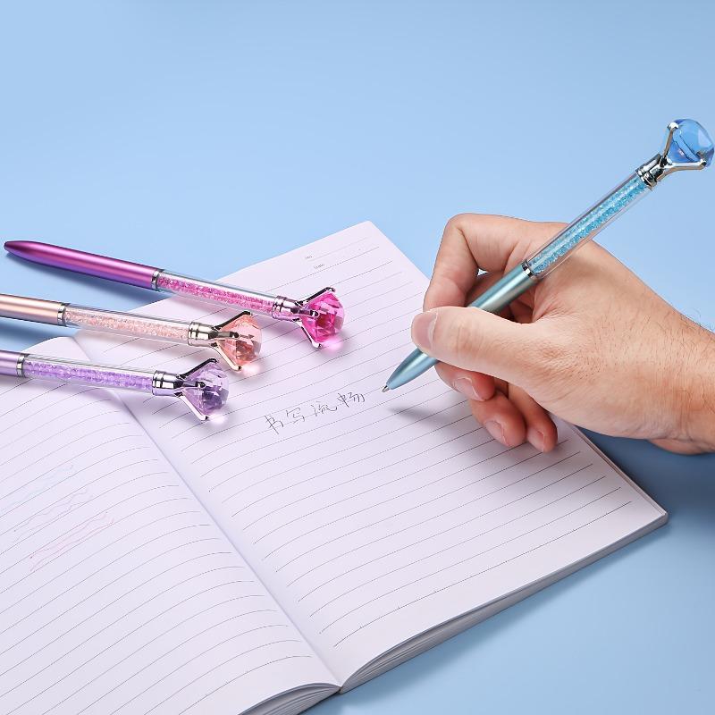 5Pcs random luxury diamond ballpoint pens, 1.0mm black ink, office & wedding school gift pens