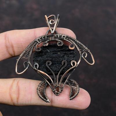 Schwarzer Turmalin Rohanhänger Kupferdraht umwickelter Edelsteinanhänger Handgefertigt Schildkrötenanhänger Kupferdraht umwickelter Schmuck Geschenk zum Jubiläum