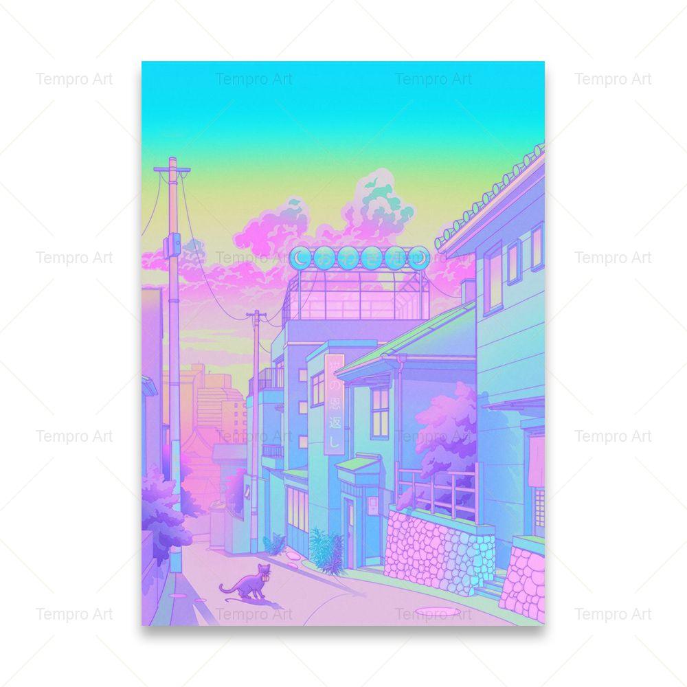 Poster im Vaporwave-Stil, japanische Stadt, Nacht, Straße, Pop, Kyoto, Poster, Leinwand, Gemälde, Wandkunst, Bild, Druck, Kawaii-Zimmer-Heimdekoration