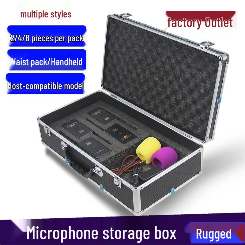 KTV Portable Wireless Microphone Storage: 2-Piece Aluminum Case for Handheld & Lavalier Mics.