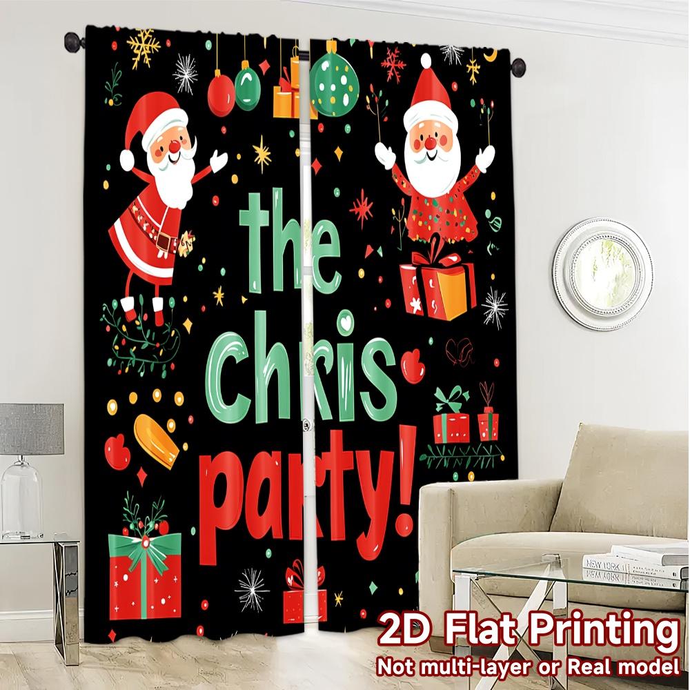 2pcs,Curtains Christmas Party Fun Santas (2) Popular Curtains&Window Treatment Machine Washable Fabric Curtains Gifts Use for
