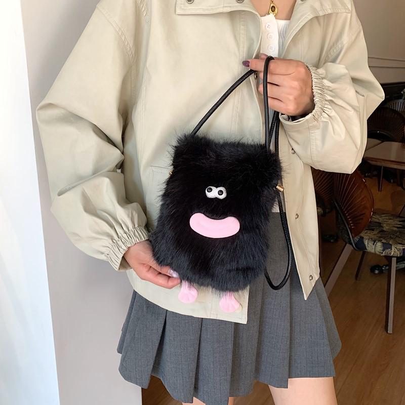 Geantă de umăr pluș drăguță de desene animate și portofel pentru monede pentru studenți
