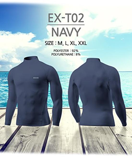 EXIO Compression Long Sleeve High Neck Sports Shirt with Cooling Innerwear Men's Wear, (02.Navy, XXL)