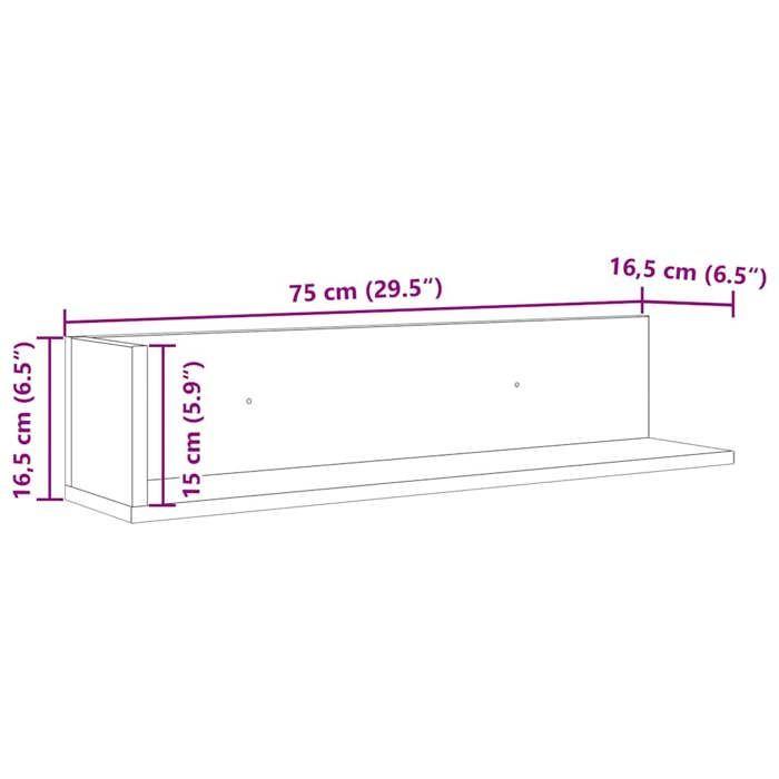 VidaXL Étagères murales 2pcs gris béton 75x16,5x16,5cm bois ingénierie, étagère flottante, étagère suspendue, étagère murale 860034