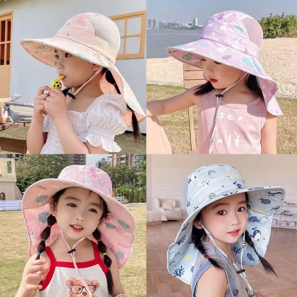 With Whistle Children's Sunscreen Hat Neck Ear Cover Kids Beach Caps  Outdoor Sports