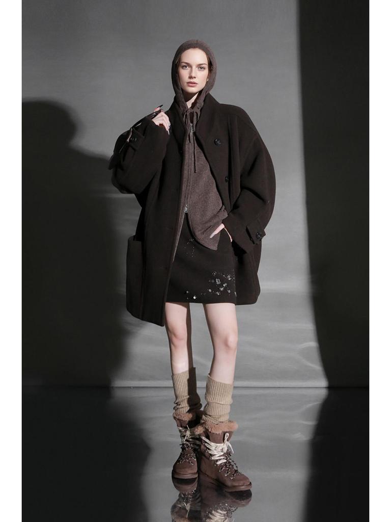 High-End Minimalist Wool Sequin A-Line Skirt (Autumn/Winter)
