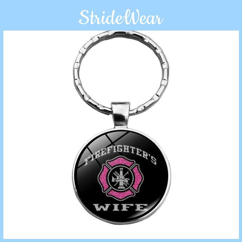 Sleek Rescue Firefighter Emblem Keychain Gemstone Zinc Alloy Key Ring For Men And Women