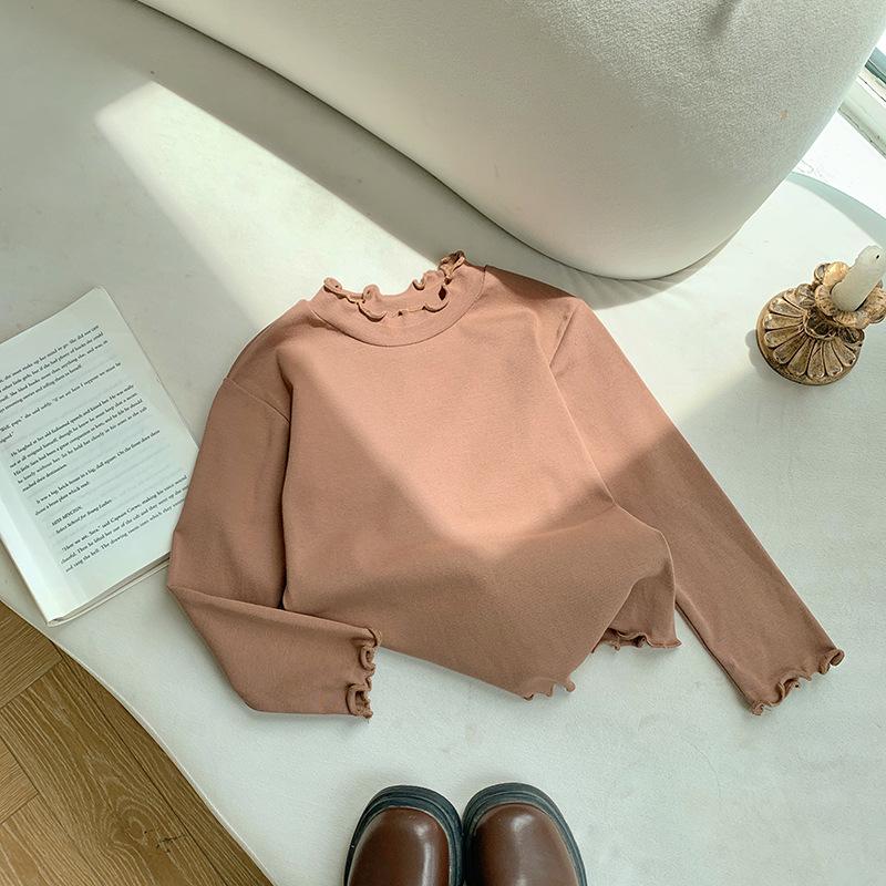 Korean Kids' Soft Knit Autumn Ruffled Turtleneck Long-Sleeve Top