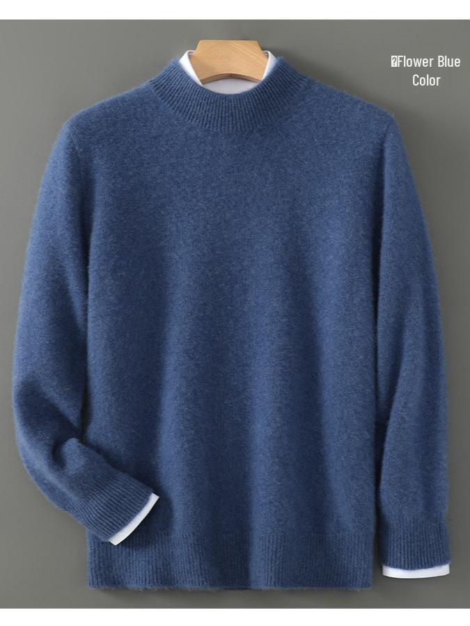 Men's 100% Pure Wool Half-High Collar Thick Cashmere Sweater - Autumn/Winter Loose Knit Pullover.