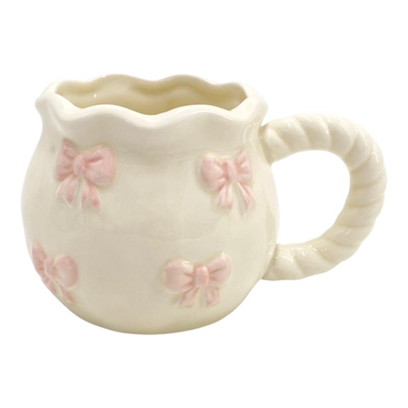 Portable Butterfly Knots Ceramic Coffee Cup Drinking Mug With Bowknot Heart Pattern Home Office Drinkware
