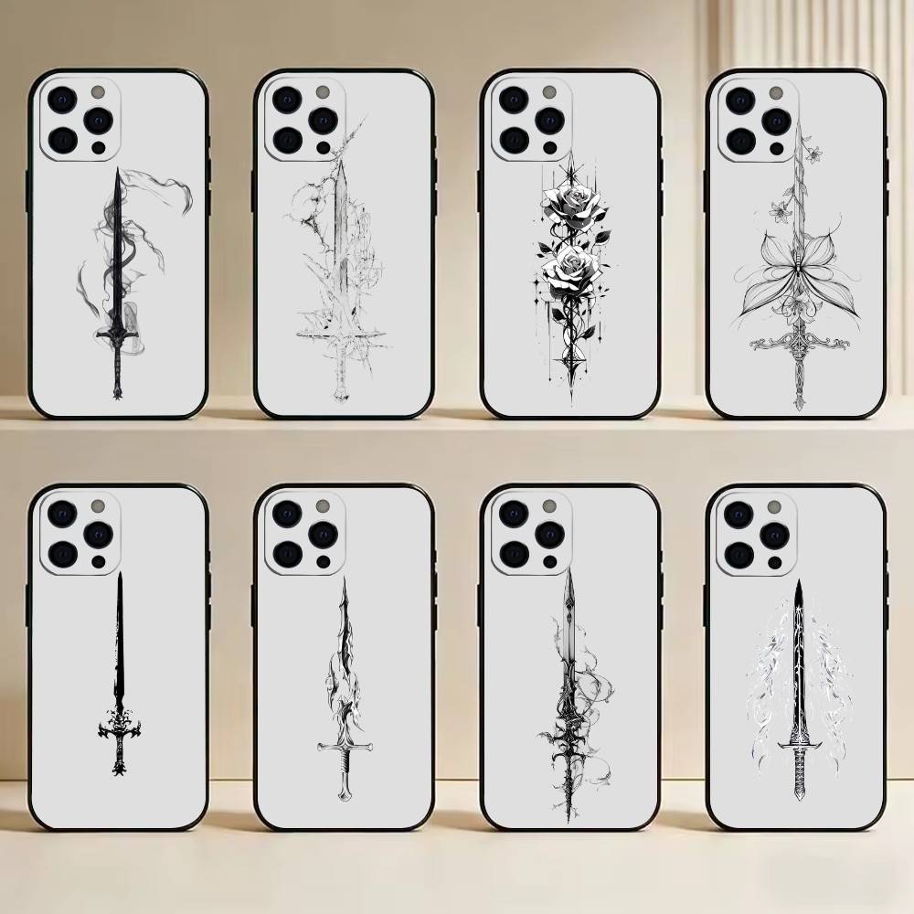 The Sword Creative Pattern   Phone Case For iPhone 17,16,15,14,13,12,11 Plus,Pro Max,XS,Soft Silicone Black Cover