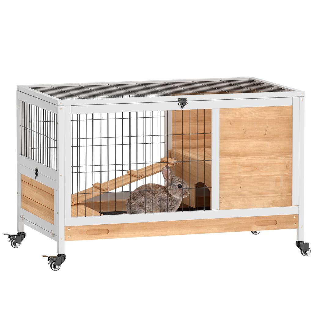 Rabbit Hutch for Small Pets with Opening Roof and Removable Tray 90x53x59 cm Natural