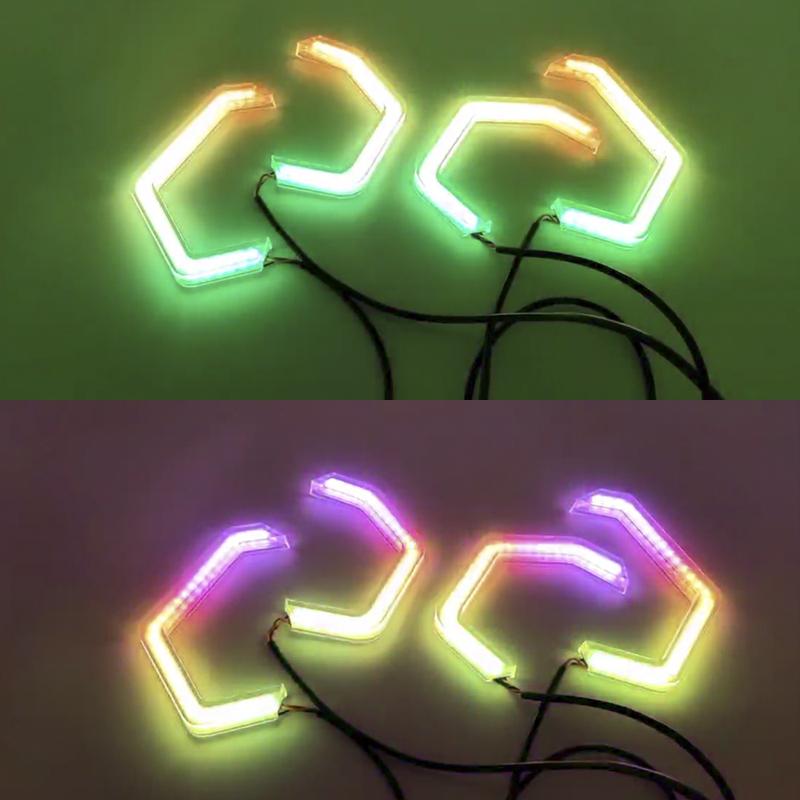 2 buc LED Hexagonal Angel Eye RGB Semnalizator Lumini de Zi Bluetooth App Pentru Faruri Auto 60/70/80/90mm.