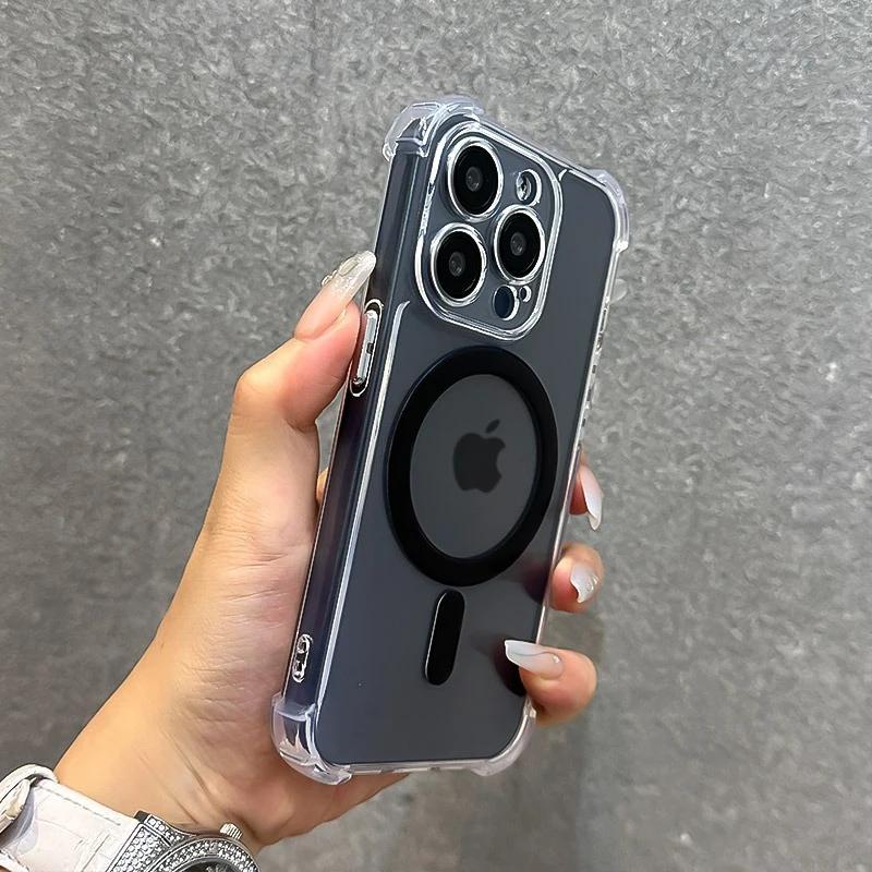 Soft Wireless Charge Magsafe Silicone Phone Case For 11 12 13 14 15 16 Pro Max Plus Transparent Magnetic Bumper Cover