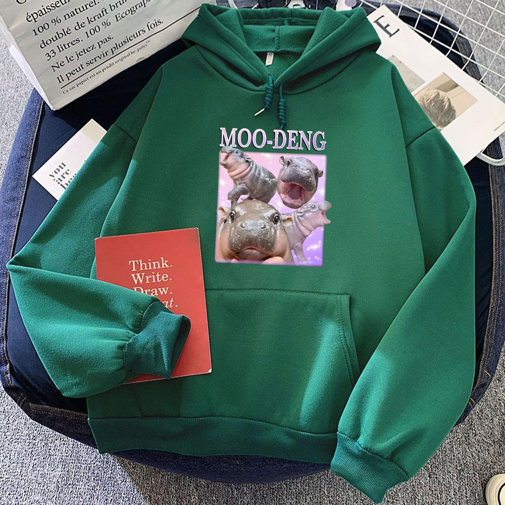 Kawaii Cartoon Moo Deng Hoodie Cute Hippo Graphic Sweatshirts Moletom Feminino Casual Women Men Winter Pullovers Print Sudaderas