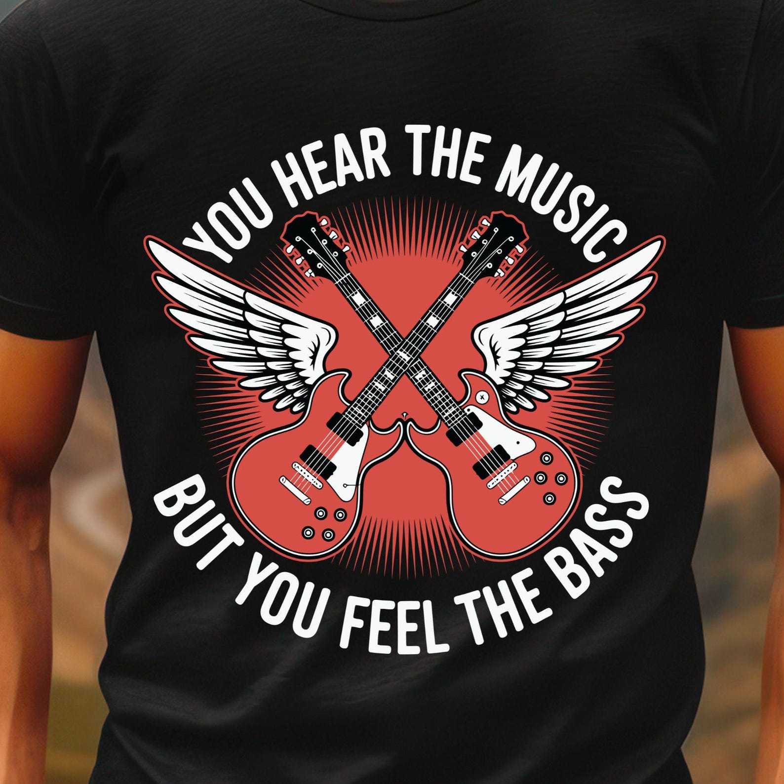 You Hear the Music But You Feel the Bass T-Shirt | Bass Guitar Wings Tee, 9 colors 4XL