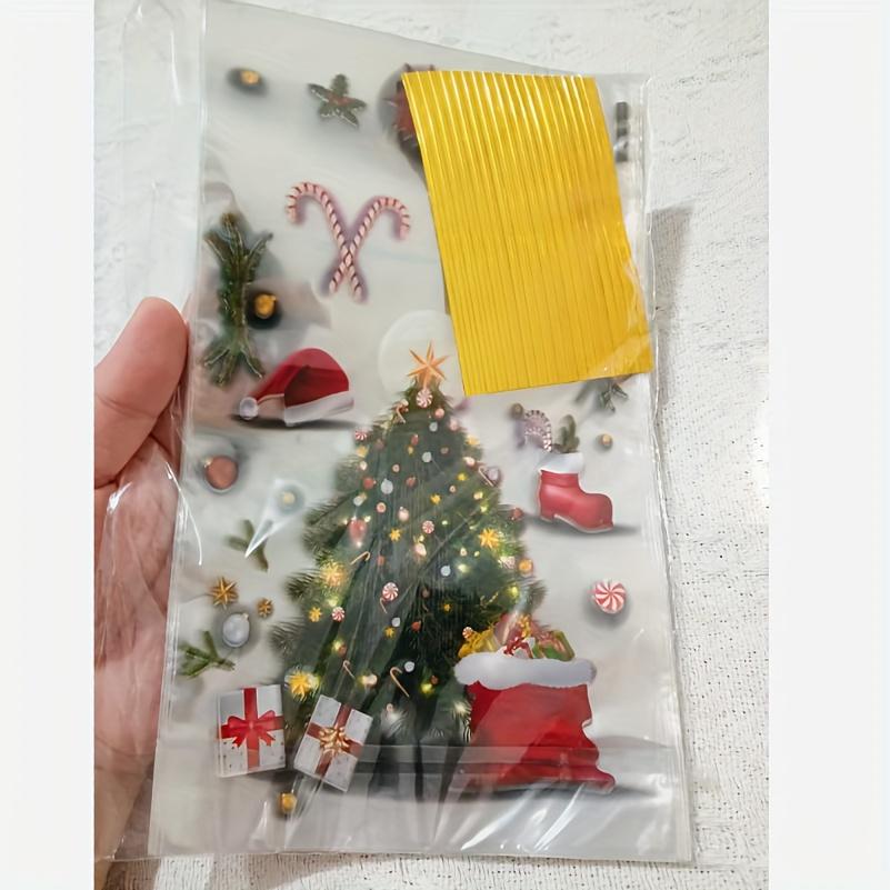 50pcs Reusable Christmas Gift Bags with Golden Ribbon - Santa/Reindeer/Trees/Holly/Candy Canes Patterns, For Christmas
