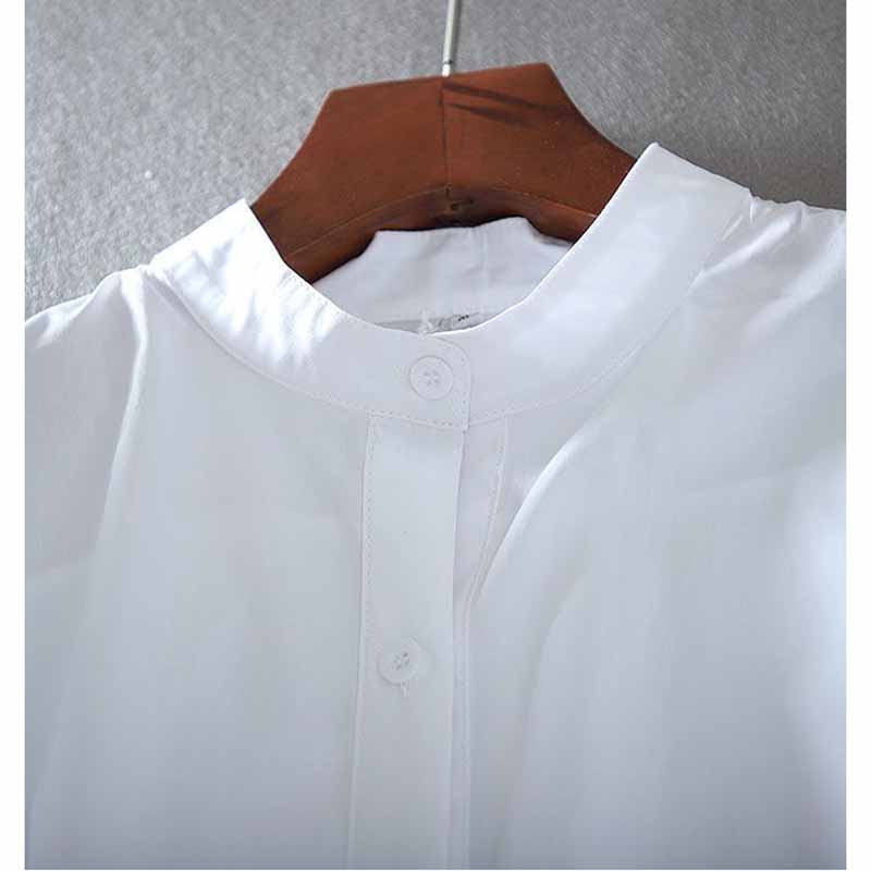 Summer Pure Cotton Stand-up Collar Hollow Out Embroidered Shirt Tops Women Temperament Loose Fitting Lantern Sleeve Blouse